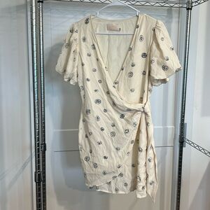 Off white wrap dress puff sleeve